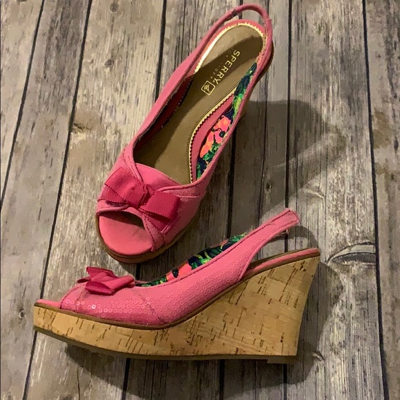 Sperry Shoes - Sperry New Pink Sequin Cork Wedges CUTE!!